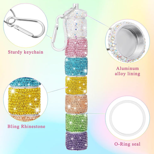 Bling Pill Case 7 Day - Rhinestone Keychain Weekly Pill Holder with Glitter Crystal Box for Women, 7 Color Compartments