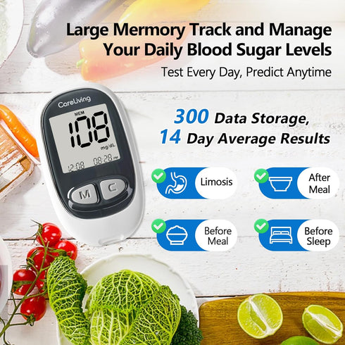 MM1100 Blood Glucose Monitor Kit, 100 Test Strips, 100 Lancets, 1 Meter, Diabetes Testing Kit for Home