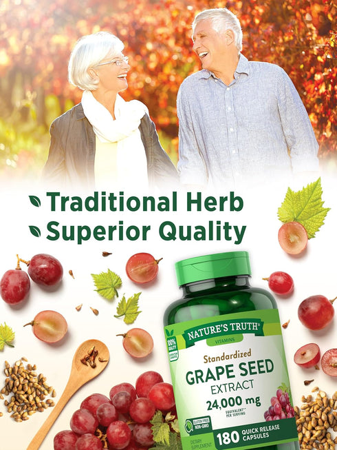 Nature's Truth Grape Seed Extract 24,000mg - 180 Capsules, Standardized Extract Supplement, Non-GMO & Gluten Free