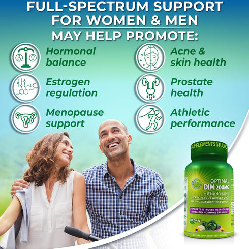 Optimal DIM 200mg Supplement for Women and Men - Organic Whole Foods Estrogen & Hormone Balance, 60 Count