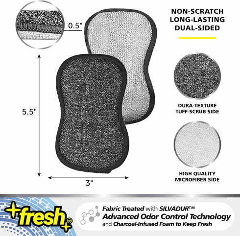 Fresh Regular Professional Microfiber Scrub-N-Wipe Sponge Pads, Fabric Treated with SILVADUR Advanced Odor Control Technology and Charcoal-Infused Foam, 6-Pack Regular Pads by TUFF-SCRUB