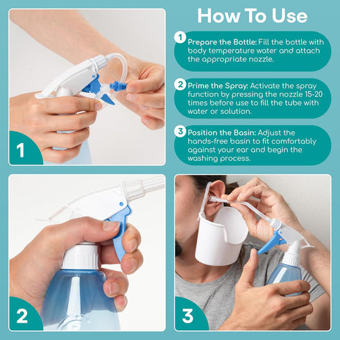 Medi Grade Ear Cleaning Kit Including Ear Cleaner Bottle, Basin with Quad-Stream tip - Earwax Removal Kit for Enhanced