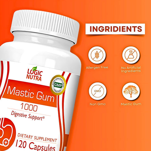 Premium Mastic Gum Capsules - Natural Gastrointestinal Support Supplement, 120 Capsules, 1000mg Per Serving