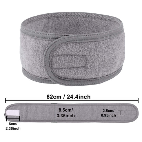 Whaline Spa Facial Headband Wrap, Terry Cloth Headband 4 Counts Stretch Towel for Bath, Makeup and Sport (Gray)