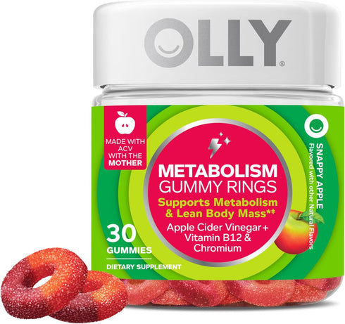OLLY Metabolism Gummy Rings, Apple Cider Vinegar, Vitamin B12, Chromium, Energy and