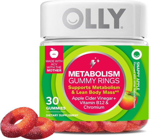 OLLY Metabolism Gummy Rings, Apple Cider Vinegar, Vitamin B12, Chromium, Energy and