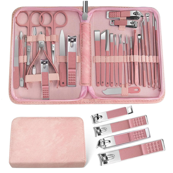 Women Professional Manicure Set, 30 Pieces Stainless Steel Nail Clippers Pedicure Kit with Luxurious Travel Case