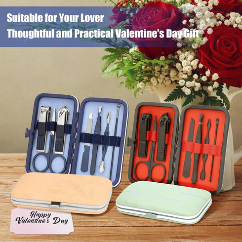 Manicure Set for Fathers Gifts-Stainless Steel Nail Care Set-Professional 7 in 1 Ingrown Toenail Clipper Grooming Tool-Pedicure Kit & Toe Nail Cutter for Men Dad Husband(Green)