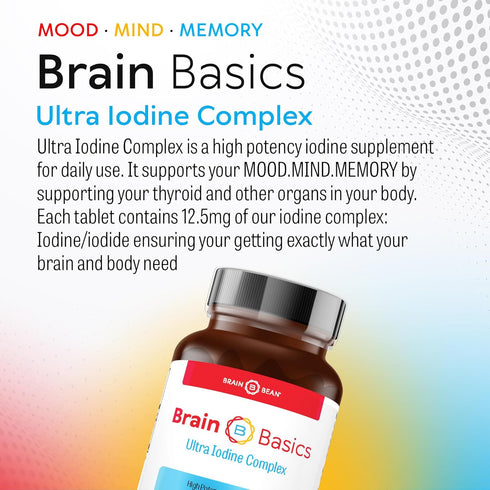 Brain Basics Ultra Iodine Complex Supplement - Thyroid Support, 90 Tablets, Iodine and Potassium Iodide
