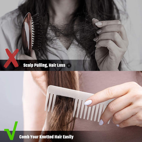 Large Hair Detangling Comb - Wide Tooth Comb for Curly Hair, No Handle Styling Comb (Black, White)