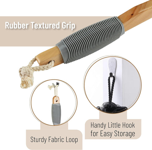 Slick Loofah with Long Handle - Back Scrubber and Shower Supplies for Bathing