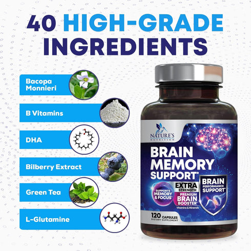 Nootropic Brain Supplements for Memory and Focus - 120 Capsules with 40 Nootropics & Vitamins for Clarity &