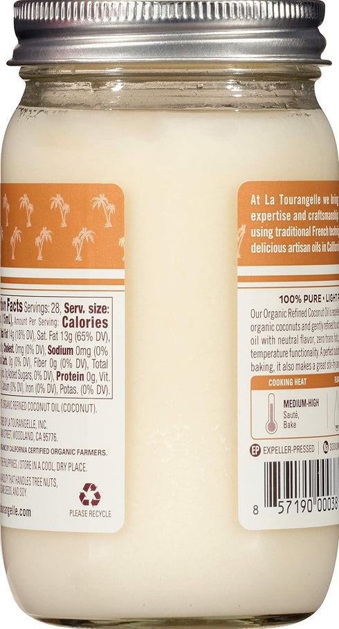 La Tourangelle, Organic Refined Coconut Oil, Great for Cooking, Baking, Hair, and Skin Care, 14 fl oz