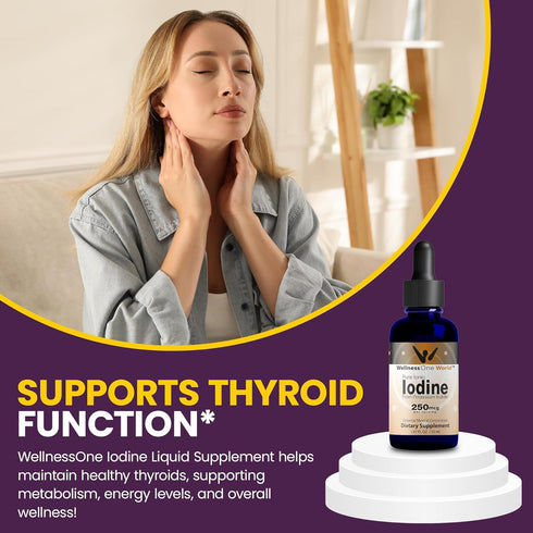 Immunity 1.67 oz WellnessOne Iodine Drops for Thyroid Support - Fast Acting Liquid Iodine Supplement from Potassium