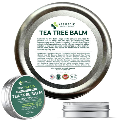 KESMEDIK Tea Tree Oil Balm for Skin, Soothes Itching, Rashes & Dry Skin, Antifungal Defense for Athletes Foot, Jock