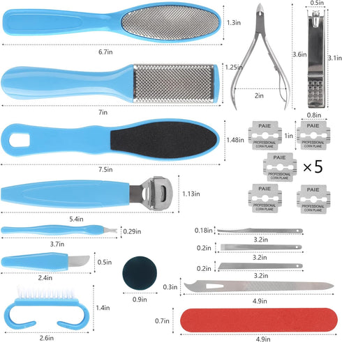 Professional Pedicure Tools Kit | 20 in 1 Stainless Steel Foot Supplies Set | Callus Dead Skin Remover for Home or Salon