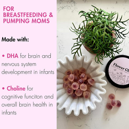 Gummies 60 Count Flower Child Breastfeeding for Milk Production with Organic Moringa, Milk Thistle, Choline & DHA