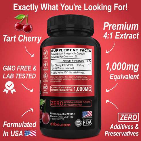 Tart Cherry Extract Capsules - Antioxidant Pills for Rest Support, Purge Uric Acid Flush Cleanse