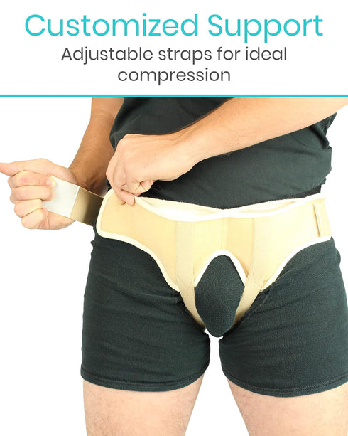 Vive Hernia Support Truss - Hernia Belt for Single/Double Inguinal or Sports Hernia - Medium with 2 Compression Pads