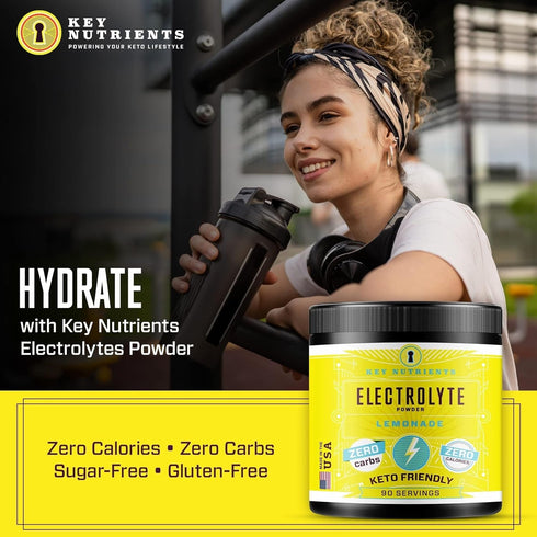 KEY NUTRIENTS No Sugar Multivitamin Electrolytes Powder, Refreshing Lemonade, 90 Servings, Made in USA