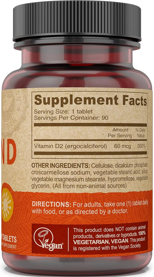 DEVA Vegan Vitamin D2 60 mcg 2400 IU, Ergocalciferol Supplement, 90 Tablets