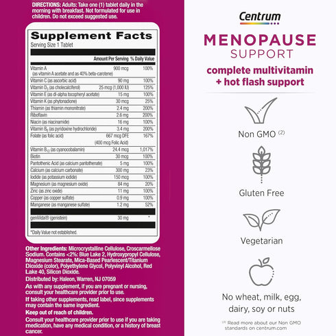 Centrum Complete Multivitamin Supplement, 30 Count - Hot Flash Support Menopause Support Tablets with Clinically