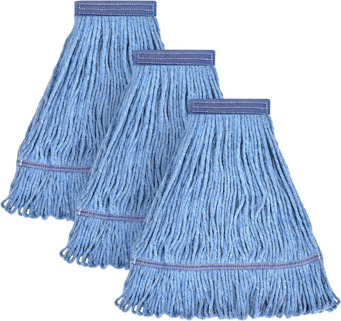 MATTHEW CLEANING Heavy Duty Mop Head, Commercial Replacement for Floor Cleaning, Blue Cotton Looped End
