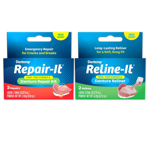 Dentemp Repair-it Denture Repair Kit & Reline-it Denture Reliner, Multi-Pack for Upper & Lower Dentures