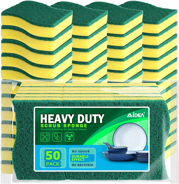 AIDEA Heavy Duty Scrub Sponge-50 Count, Eco Scrub Pads for Effortless Cleaning of Dishes, Pots, and Pans
