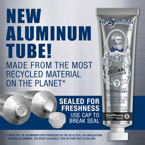 Dr. Sheffield’s Natural Toothpaste (Extra-Whitening) - Fluoride Free, Freshen Breath, Whiten Teeth, Reduce Plaque
