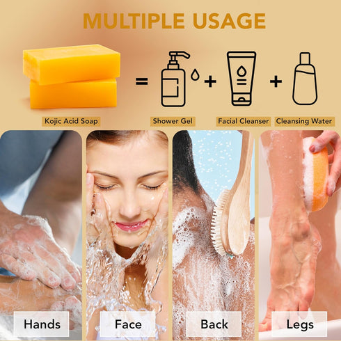 Organic Honey Turmeric Kojic Acid Soap Bars, Dark Spot Remover with Vit C, Retinol, Collagen, and Hyaluronic Acid
