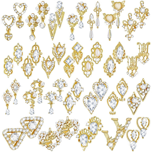 Maitys 54 Pieces Gold Nail Charms, Rhinestones Heart Nail Charms, Alloy 3D Dangle Nail Jewelry for Christmas Nail DIY