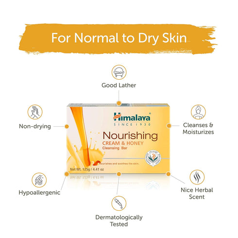 Himalaya Nourishing Cream & Honey Cleansing Bar, 4.41 oz, Face and Body Soap, 6 Pack for Soft Skin