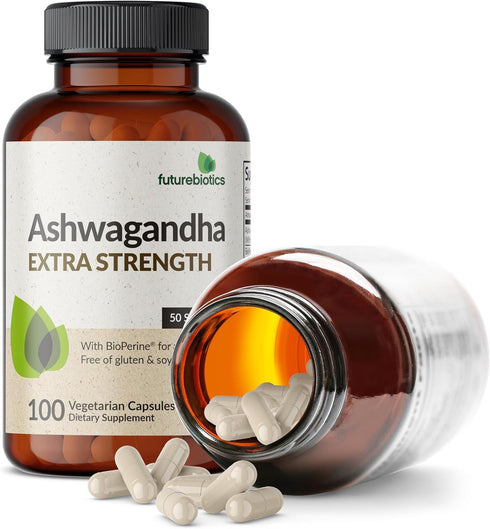 Futurebiotics Ashwagandha Extra Strength, Stress & Mood Support with BioPerine, Non-GMO, 100 Vegetarian Capsules