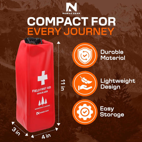 N NOMAD GEAR 64-Piece Waterproof First Aid Kit for Camping, Boating, Hiking Outdoor Emergency Medical Bag with Roll-Top
