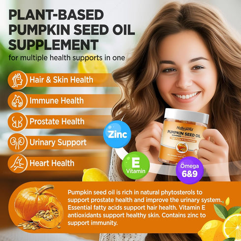 Gummies 60 Pumpkin Seed Oil with Saw Palmetto, Pumpkin Seed Oil Extract for Hair Growth & Prostate Health, Cold-Pressed