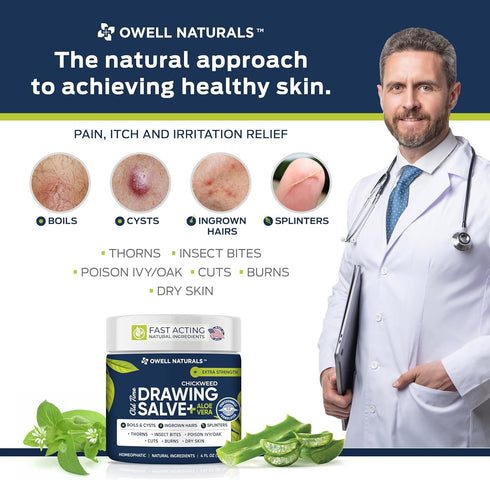 OWELL Naturals Chickweed Salve 4 oz - Drawing Salve with Aloe Vera for Skin Irritations & Minor Cuts