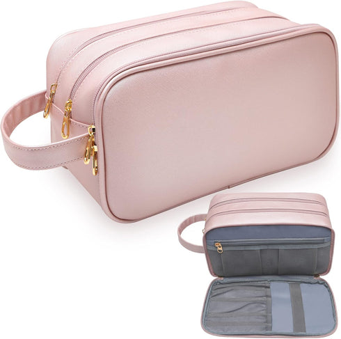 Travel-Accessories Makeup Bag for Women, Water Resistant Toiletry Bag for Travel Essentials, Eco Leather Cosmetic Bag