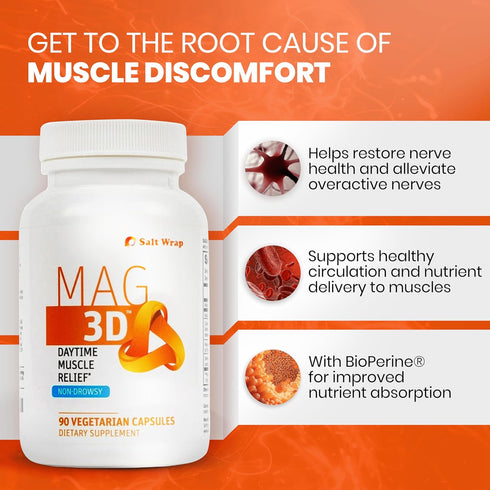 SaltWrap Mag 3D – Daytime (Non-Drowsy) Muscle Relief Support Supplement for Muscle and Nerve Health with Turmeric