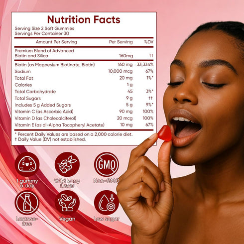 WOVOEO Gummies 60 Gummies (1) Hair Growth Vitamins for Black Women, Healthy Nourishment with Biotin, Collagen