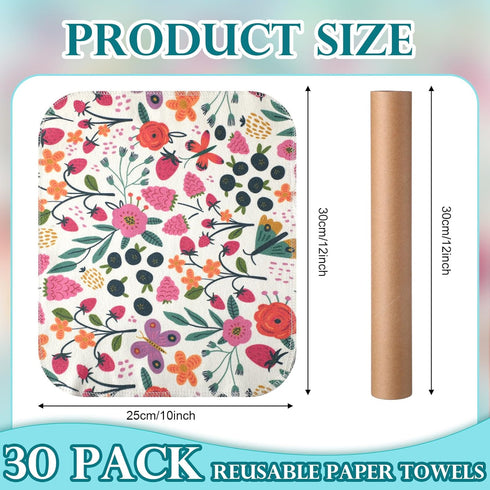 30 Pack Reusable Paper Towels - Washable Paperless Cloth Cotton Towels with Cardboard for Kitchen Bathroom
