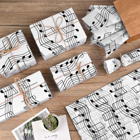 100 Sheets Musical Notes Tissue Paper, Black White Staff Pattern Gift Wrapping for Parties, 19.7 x 13.8 Inch