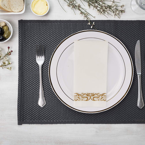 FOCUSLINE 100 Linen Feel Disposable Bathroom Napkins, Soft Absorbent Guest Towels for Parties, Weddings, Gold, 12" x 17"