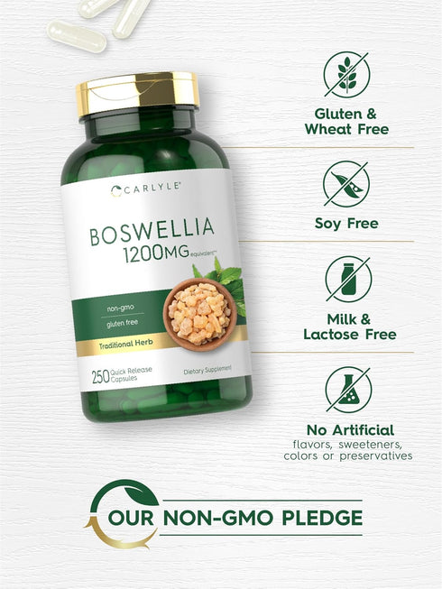 Carlyle Boswellia Extract Capsules 1200mg - 250 Count, Non-GMO, Gluten Free, Boswellia Serrata Complex