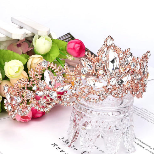 Rose Gold Tiara Wedding Tiaras and Crowns for Women - Rhinestone Queen Tiara for Bridal Party