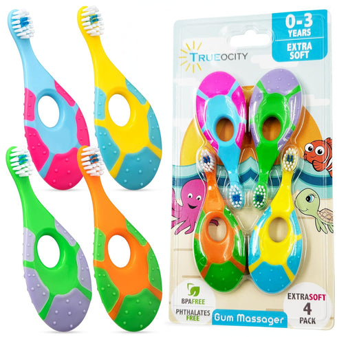 Kids Toothbrush 4 Pack Toddler Soft Bristles Child Sized Brush Heads for Ages 3-10 Multi-Color Set
