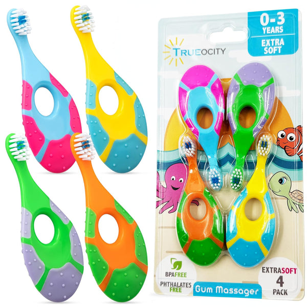 Kids Toothbrush 4 Pack Toddler Soft Bristles Child Sized Brush Heads for Ages 3-10 Multi-Color Set