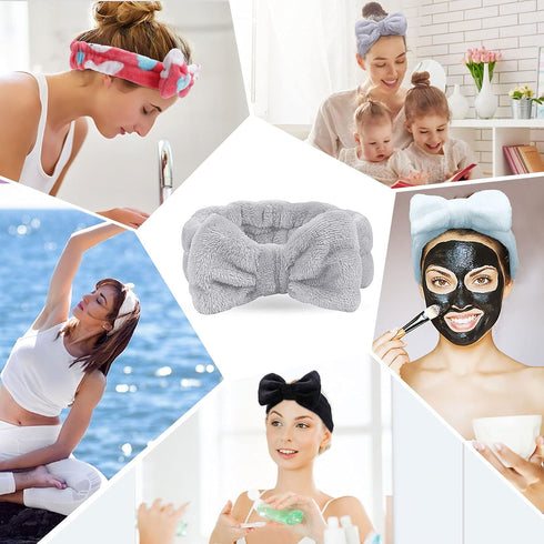 LADES Spa Headband - 6 Pack Makeup Headbands for Women, Bow Hair Band Soft Coral Fleece for Washing Face