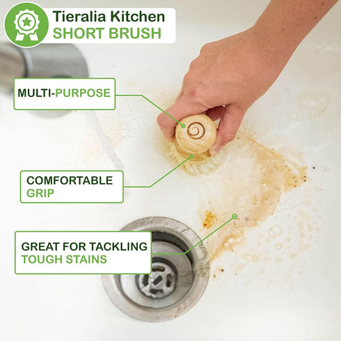 Set 5-Piece Set 2 Tieralia Bamboo Dish Brush Gift Kitchen Cleaning with Bottle Brush, Round Scrub Brush, Palm Brush