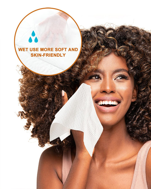 LUXU Large Disposable Face Towel, Extra Thick Soft Biodegradable Facial Washcloth for Sensitive Skin, 100 Count
